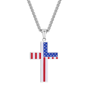 Vendita calda personalizzato in acciaio inox bandiera americana patriottica croce collana ciondolo gioielli religiosi Unisex regalo commemorativo - Product Image 2