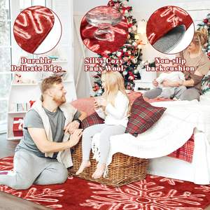 Tapis rouge flocon de neige de noël fait à la main tapis en peluche lavable antidérapant pour entrée salon décor à la maison Rectangle Stock - Product Image 4