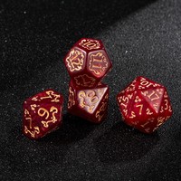 Ensemble de 7 dés polyédriques vintage rouges en acrylique orné de motifs tourbillonnants avec gravures dorées pour DND Pathfinder et soirées de jeux de société