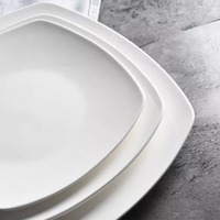 Keramik Quadratischer Teller aus Porzellan Reinweiß Westlicher Stil Flacher Teller Dessertschale Hotel Restaurant Flache Servierplatte