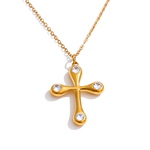Collar con Colgante <span class=keywords><strong>de</strong></span> Cruz Clásico JINYOU 5917, Chapado en <span class=keywords><strong>Oro</strong></span>, Acero Inoxidable con Incrustaciones <span class=keywords><strong>de</strong></span> Circonia Cúbica - Product Image 1