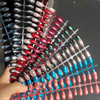 Lot de 30 faux ongles amande œil-de-chat personnalisés, préconçus, tailles assorties, avec perles de verre colorées, vente en gros