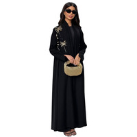 Abaya élégante de luxe perlée de Dubaï pour femme, robe kaftan noire ouverte sur le devant, tenue de soirée et de fête de l'Aïd 2026