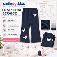 Pantalons évasés pour enfants Smiledotkids, bleu marine, broderie papillon, taille élastique, OEM ODM, vente en gros pour tout-petits, usine