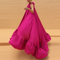 Robes maxi pour femmes, douces, d'automne, écologiques, taille naturelle, teintes unies, sans manches, à volants, couleur unie, col montant