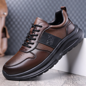 Chaussures décontractées en cuir pour hommes, bout rond, à lacets, semelle épaisse, coussinées, pour l'extérieur, mode automne, chaussures de course - Product Image 1