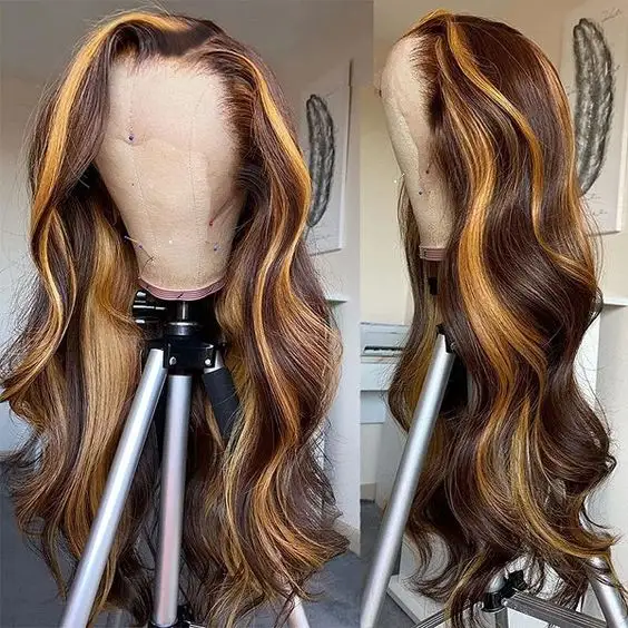 Необработанные индийские волосы 30 дюймов, подчеркивающие эффект Омбре, волнистые волосы 13x6, парики из человеческих волос на сетке спереди, парики без повреждений 13x4 на сетке спереди для женщин