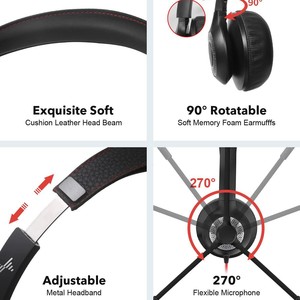Casque filaire JIAMQISHI avec microphone EH01, double prise USB et 3,5 mm, casque supra-auriculaire pour ordinateur, idéal pour les centres d'appels - Product Image 4