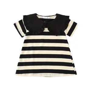 2024 ग्रीष्मकालीन बुटीक कॉटन बच्चा माता-पिता-बच्चे के परिवार के कपड़े धारीदार कैजुअल पीटर पैन कॉलर मां-बेटी की पोशाक
