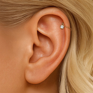 Single S925 Sterling <b>Silver</b> 18K Gold Plated Single 3mm Ball 2cm Long Tassel Chain Piercing Piercings <b>Earring</b> - Product Image 5