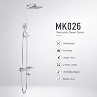 Système de douche thermostatique contemporain en laiton chromé poli, ensemble de douche mural à double poignée avec bec de baignoire pour salle de bain