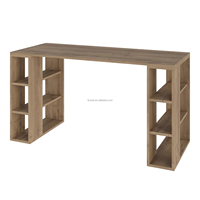Table d'ordinateur en bois nordique avec 6 étagères de rangement, design convertible multifonctionnel et peu encombrant, 140x60x75cm, pour salon ou bureau