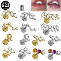 Getta ASTM-F136 G23 Titane plaqué or, Zircon mode, Piercing lèvre à filetage interne en forme de T, Bijoux en vrac assortis
