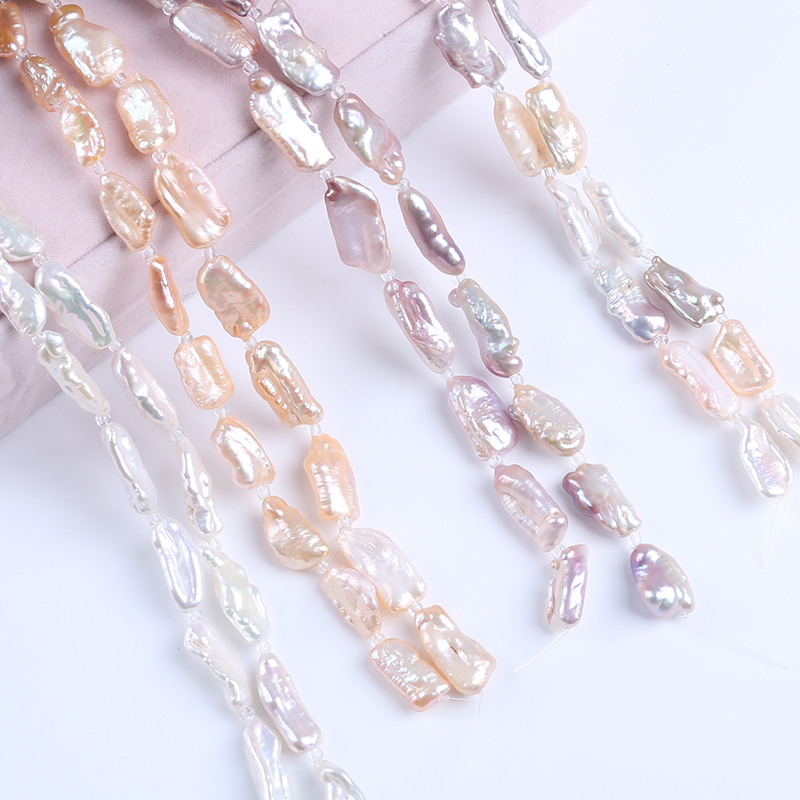 8-11mm Beautiful White Pink Purple Color Biwa Freshwater Pearls Strands Irregular Stick Baroque Shape Pearl For Jewelry 19cm