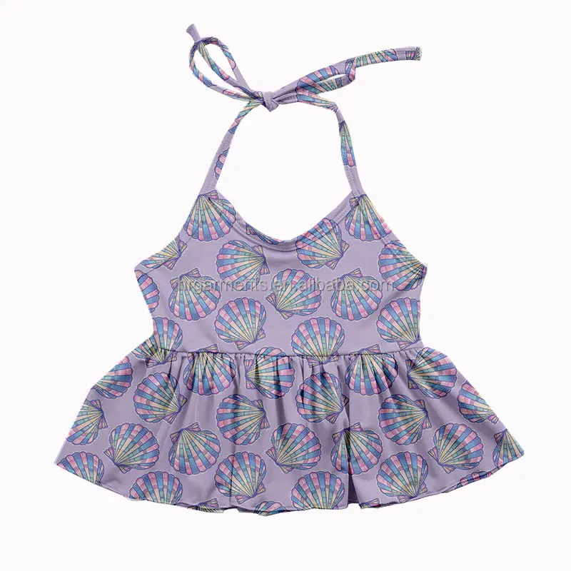 New Arrival Custom Summer Boutique Kids Clothing Girls Fashion Floral Pattern Halter Tops Children Peplum Top