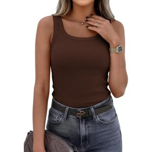 FOXA Women's Sleeveless Square Neck Ribbed Tank Top Fitted Basic <b>Cami</b> Shirt Casual Summer Wear - Product Image 5