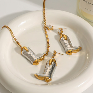 Conjunto de Collar y Pendientes de Bota Vaquera Yueli, Acero Inoxidable, Dorado y Plateado, Joyería para Fiesta, Accesorio de Moda - Product Image 3