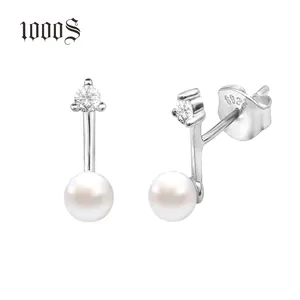 Fashion Gold Plated 925 Sterling Silver Pearl Earring Studs, Hot Silver Stick Earring Korean Jewelry