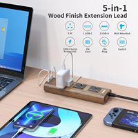 Multiprise avec port USB, prise indienne, rallonge 3 voies, protection contre les surtensions, interrupteur, 13A/3250W, câble d'extension 2M