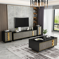 Meubles de salon modernes, ensemble de table basse de luxe, table basse en verre noir, meuble TV et armoire latérale