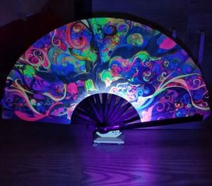 High Quality Large Carved Bamboo <b>UV</b> <b>Light</b> Effect Handmade Eco-Friendly Fans for Party Gifts and Crafts - Product Image 2