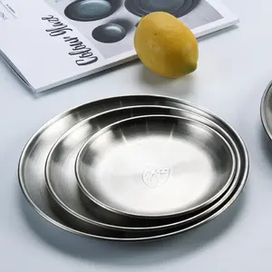 באיכות גבוהה עגול קוריאני סגנון 304 נירוסטה כלי שולחן צלחות מנות ארוחת ערב מתכת מזון הגשת צלחת