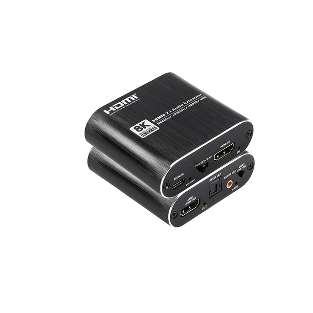 New 8K 60Hz HDMI2.1 EARC Audio Extractor HDCP2.3 Optical TOSLINK SPDIF 3.5mm RCA Aluminum Alloy Black Audio Converter for Audio
