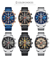 CURREN 8351 Montre à quartz à 6 pointeurs pour hommes Horloge d'affaires Montres de luxe en acier inoxydable avec calendrier pour hommes