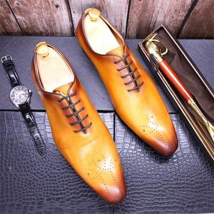 Chaussures en cuir pour hommes peintes à la main, cuir véritable, bout pointu, chaussures de ville pour hommes - Product Image 4