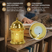 Lanterne de Ramadan en métal doré creux, à piles, avec LED, pour la décoration de l'Aïd Moubarak, mini lampe centrale lune et étoile, vente en gros