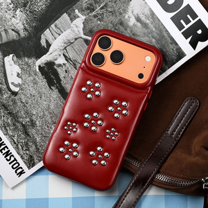 Étui de téléphone Zenos en similicuir métallisé 360° avec décor floral 3D à rivets, protection intégrale vintage en relief - Product Image 2