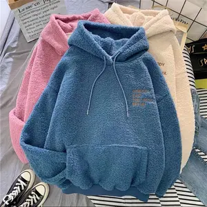 Thickened Sweatshirt Women Casual Solid Long Sleeve Loose Fit Tops Pullover Female Autumn Winter Women Hoodies