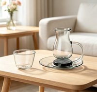 Tasses à thé/café en verre borosilicate transparent résistant à la chaleur avec poignées, design en forme de poire, petite taille, avec soucoupes, pour la maison, le café, la vaisselle de table