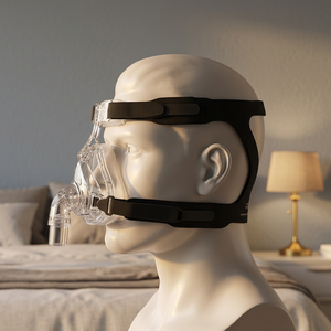 Masque facial complet respiratoire Medikonnect avec support de tête en gel confortable, modèle noir, coussin de soutien pour le sommeil, jetable et réutilisable pour un confort optimal - Product Image 2