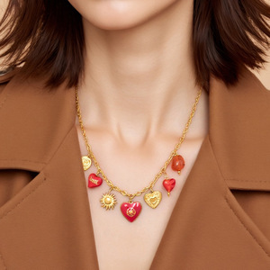 Collier pendentif Cœur Soleil en Acier Inoxydable, Chaîne Clavicule Couleur Or 18K, Style Automne Hiver, Bijou Cadeau - Product Image 1