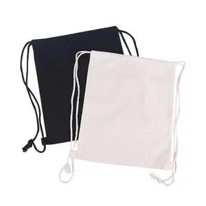 Custom logo printed soft white organic cotton canvas backpack drawstring bags