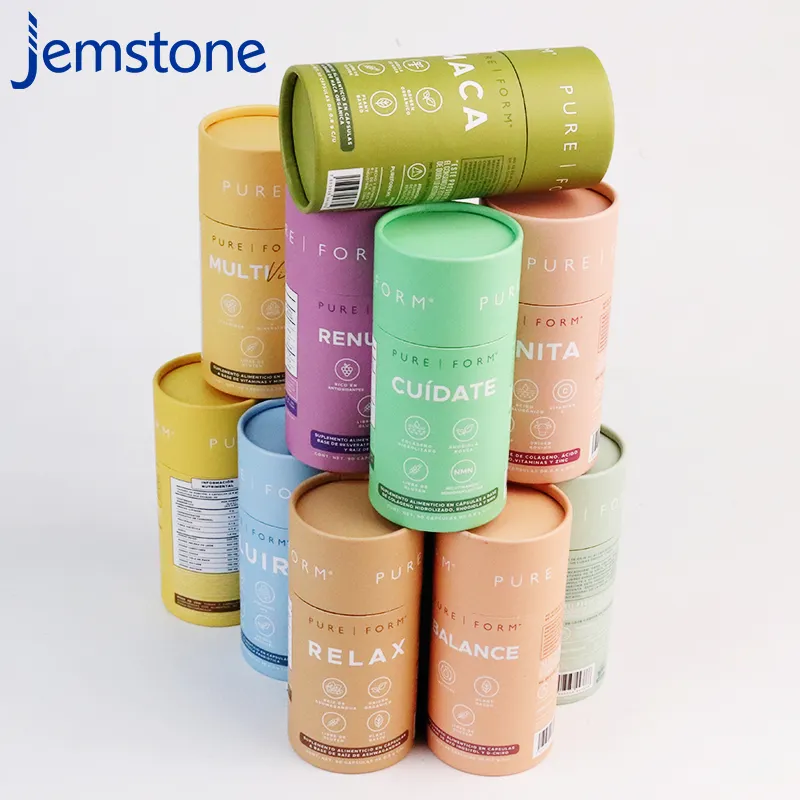 Recyclable Eco Friendly Food Supplement Collagen Capsules Packaging Empty Powder Kraft Cardboard Paper Tube For Capsules