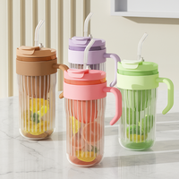 Gobelet en verre de 550 ml avec paille, grande capacité, infuseur à thé, tasse en verre pour infusion à froid, avec poignée, pour café glacé, jus et eau
