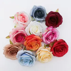 Alta qualidade seda flor cabeças 9 cm grandes flores seda rosa cabeças para decoração do casamento