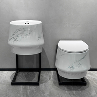 WC mural de luxe avec lavabo intégré, en céramique monobloc haute température, design marbre, ensemble de toilettes murales