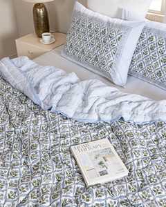 Steel <b>Blue</b> Cotton Quilt Floral Hand Block Print Reversible Jaipuri Bedspread Indian Bedding - Product Image 5