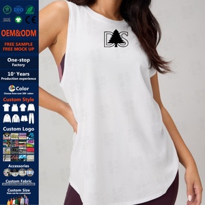 Débardeur blanc personnalisable sans manches à ourlet incurvé et dos nageur en CVC respirant pour femme, idéal pour la gym, le fitness et la boxe - Product Image 1