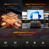 Bosgame P4 Mini PC AMD Ryzen 7 5700U DDR4 PCIe SSD Dual LAN 2.5G & Wi-Fi 6E & BT5.2 4K Drievoudig Scherm