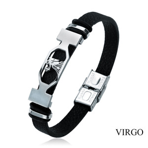 Pulsera de cuero del zodiaco, brazalete de acero inoxidable, 12, JW0006, nueva moda - Product Image 6