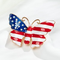 Broche Papillon Populaire en Alliage, Strass et Perles, Motif Drapeau de la Fête de l'Indépendance, Accessoire Polyvalent pour Femme