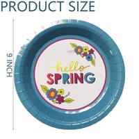 Assiette en papier jetable de 9 pouces, imprimée de motifs floraux, de qualité alimentaire, écologique, contemporaine et imperméable, idéale pour les mariages et les fêtes de printemps