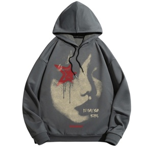 Sudadera con Capucha para Hombre, Estilo Hip Hop, Bordada, Oversize, de Punto, Poliéster/Algodón, con Cierre, Manga Larga, Color Negro - Product Image 1