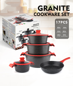 Factory Hot <strong>Sale</strong> 17pcs <strong>Pots</strong> <strong>and</strong> <strong>Pans</strong> <strong>Set</strong> <strong>Non</strong> <strong>Stick</strong> Coating Dishwasher Safe Oven Tempered Glass Lids Granite Cookware <strong>Set</strong> - Product Image 2