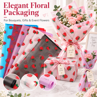 Papier d'emballage pour fleurs translucide et imperméable, imprimé fraises mignonnes, feuilles d'emballage pour bouquets pour fleuristes, cadeaux