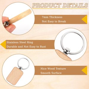 Porte-clés en bois vierge personnalisé, logo gravé OEM, supports en bois naturel non finis pour gravure laser DIY, vente en gros - Product Image 2